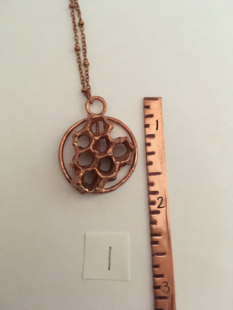electroformed honeycomb pendant recycled copper made in usa simple wealth art