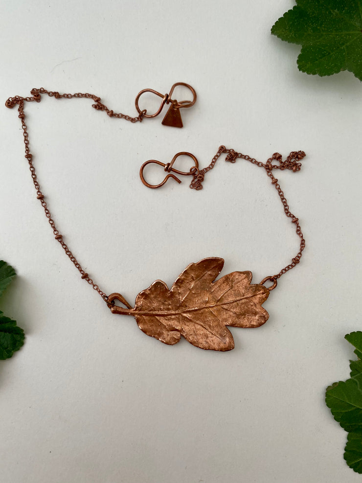 recycled copper electroformed valley oak leaf necklace simple wealth art made in usa