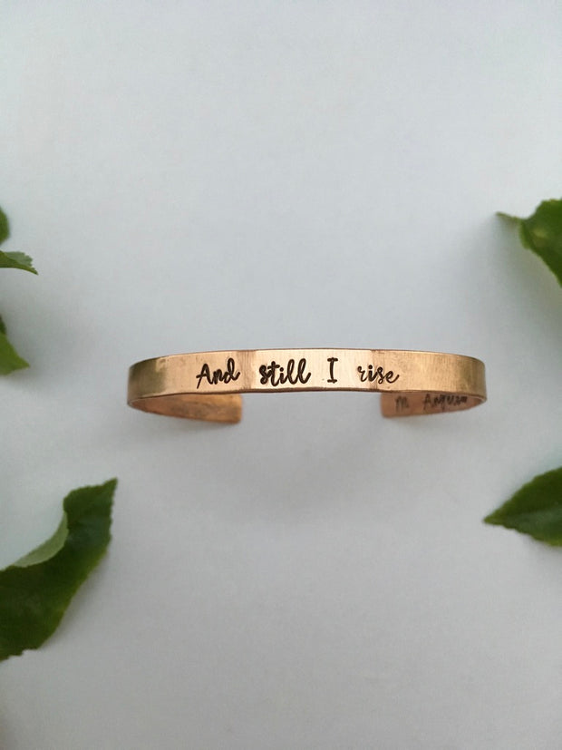 recycled copper mantra and still i rise maya angelou cuff simple wealth art recycled copper made in usa 