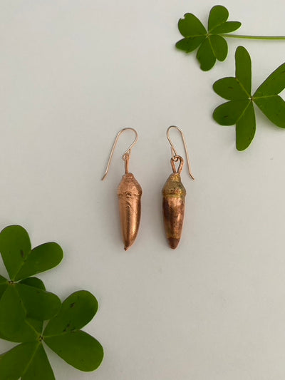 Recycled copper real acorn earrings rose gold simple wealth art made in usa