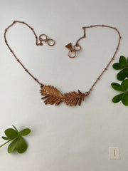 Recycled copper redwood leaf necklace simple wealth art made in usa