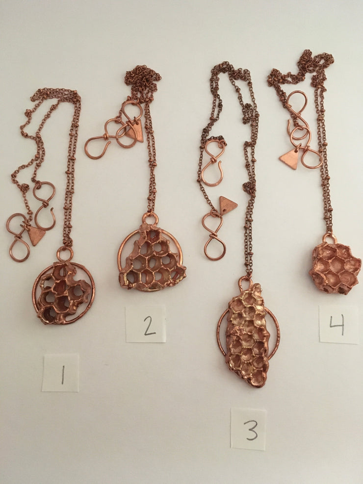 electroformed honeycomb pendant recycled copper made in usa simple wealth art