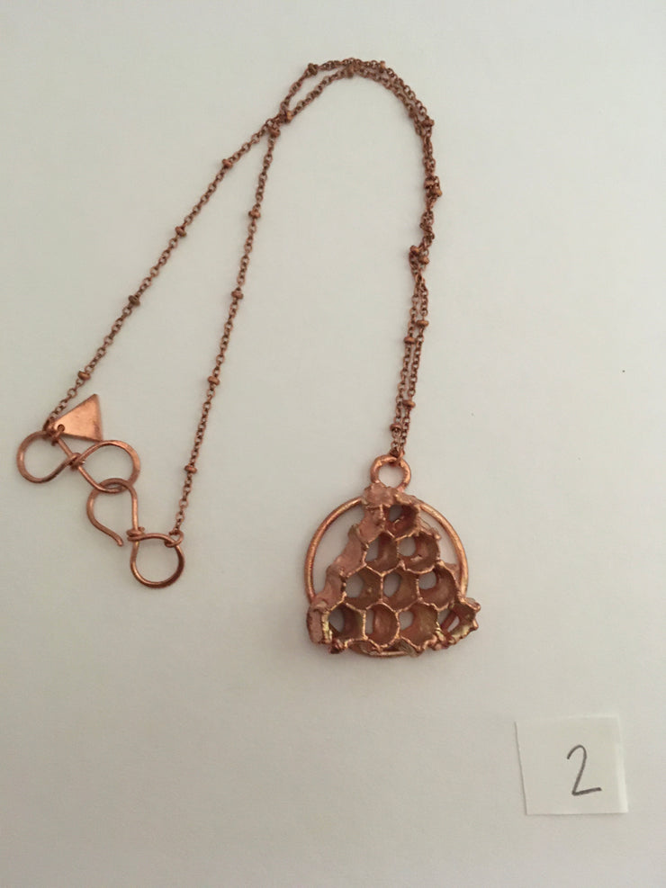 electroformed honeycomb pendant recycled copper made in usa simple wealth art