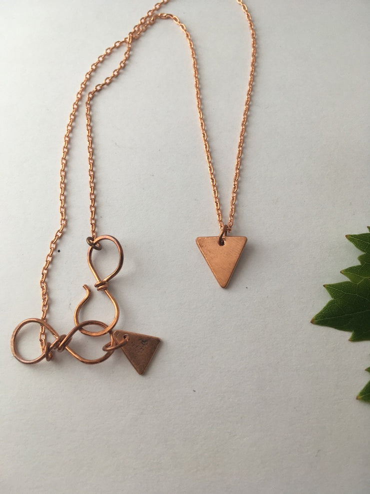 single triangle bunting necklace recycled copper plumbing pipe upcycle metal handmade in usa