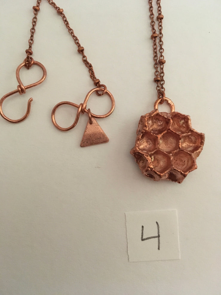 electroformed honeycomb pendant recycled copper made in usa simple wealth art