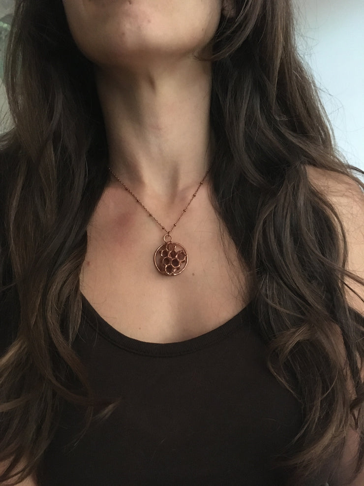 electroformed honeycomb pendant recycled copper made in usa simple wealth art