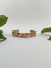 Lao Tzo quote recycled copper affirmation bracelet mantra band simple wealth art made in usa