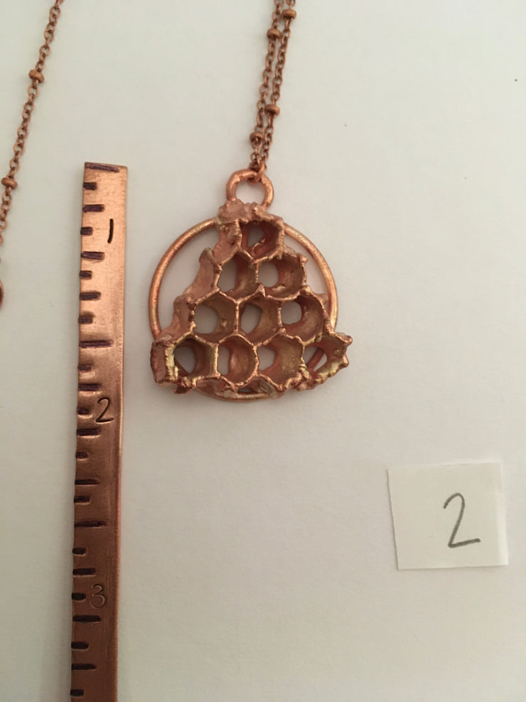 electroformed honeycomb pendant recycled copper made in usa simple wealth art