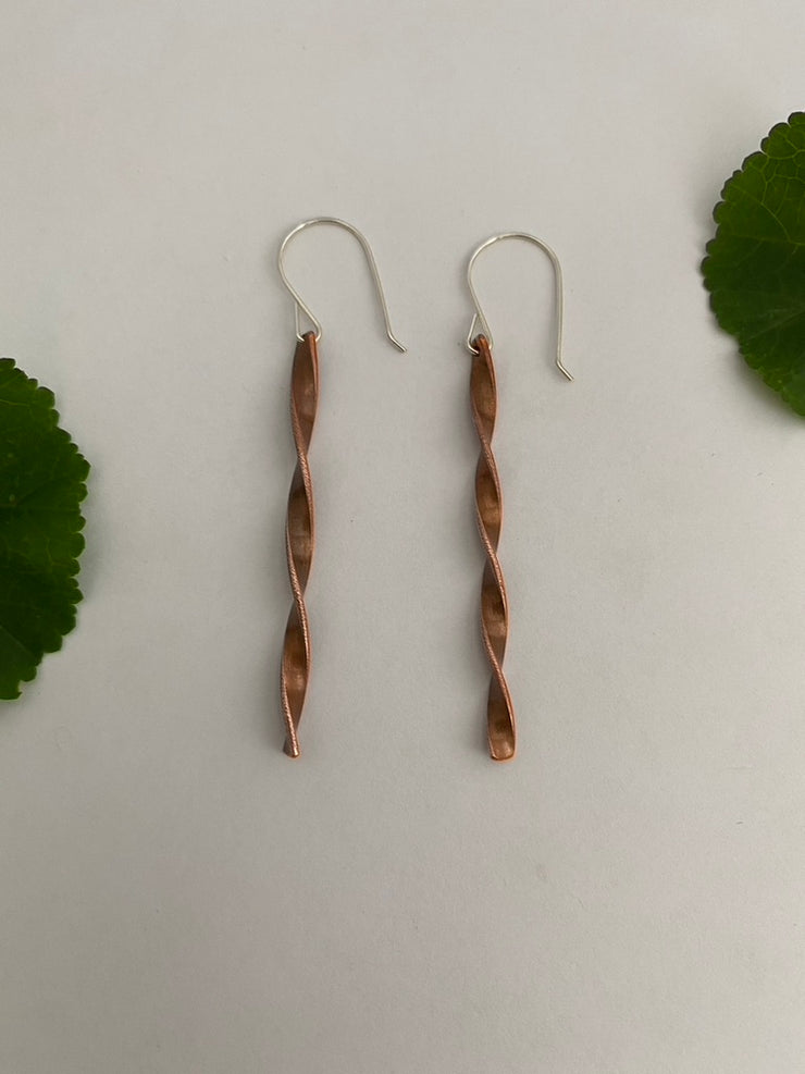 twisted bar recycled copper electrical wire earrings art from scrap upcycle metal handmade in usa simple wealth art goleta california