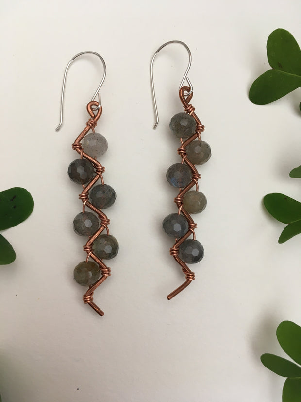 faceted labradorite recycled copper electrical wire zig zag shape copper jewelery wire wrapped made in usa simple wealth art