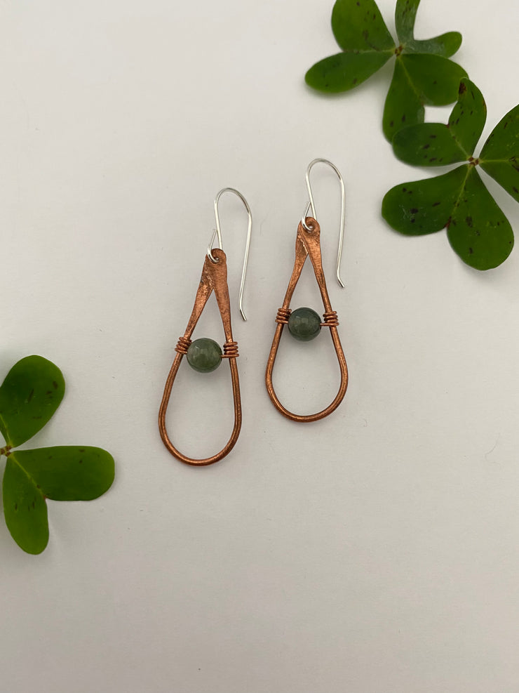 recycled copper natural gemstone sterling silver earrings tear drop made in usa simple wealth art moss agate