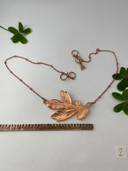 real oak leaf recycled copper electroplated necklace horizontal statement handmade in usa simple wealth art