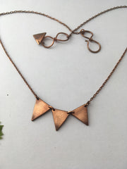 recycled copper triple triangle bunting necklace upcycle plumbing pipe handmade in usa simple wealth art