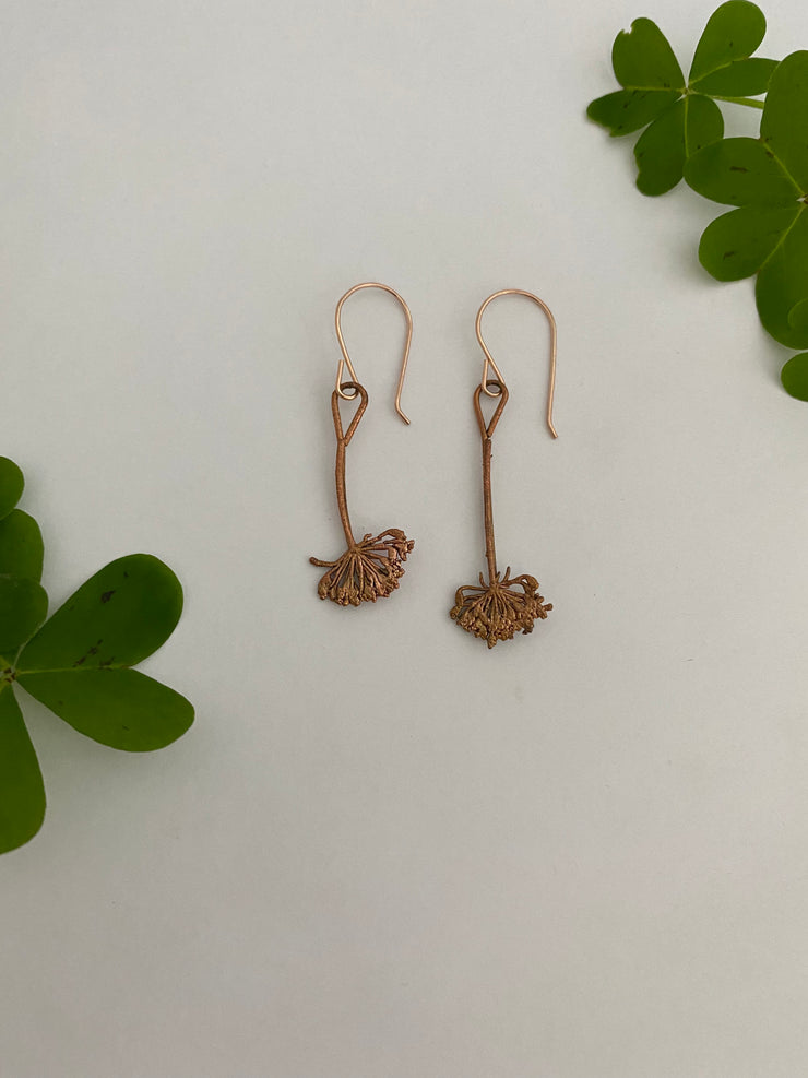 recycled copper real parsley leaf earrings 14 karat rose gold simple wealth art made in usa