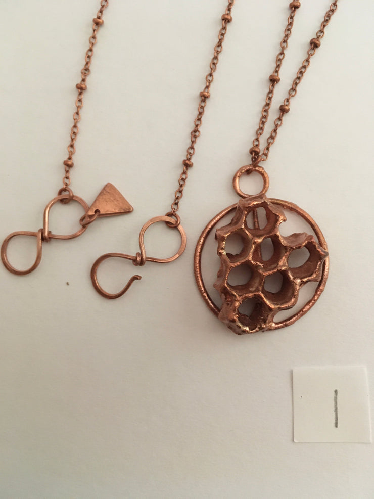 electroformed honeycomb pendant recycled copper made in usa simple wealth art