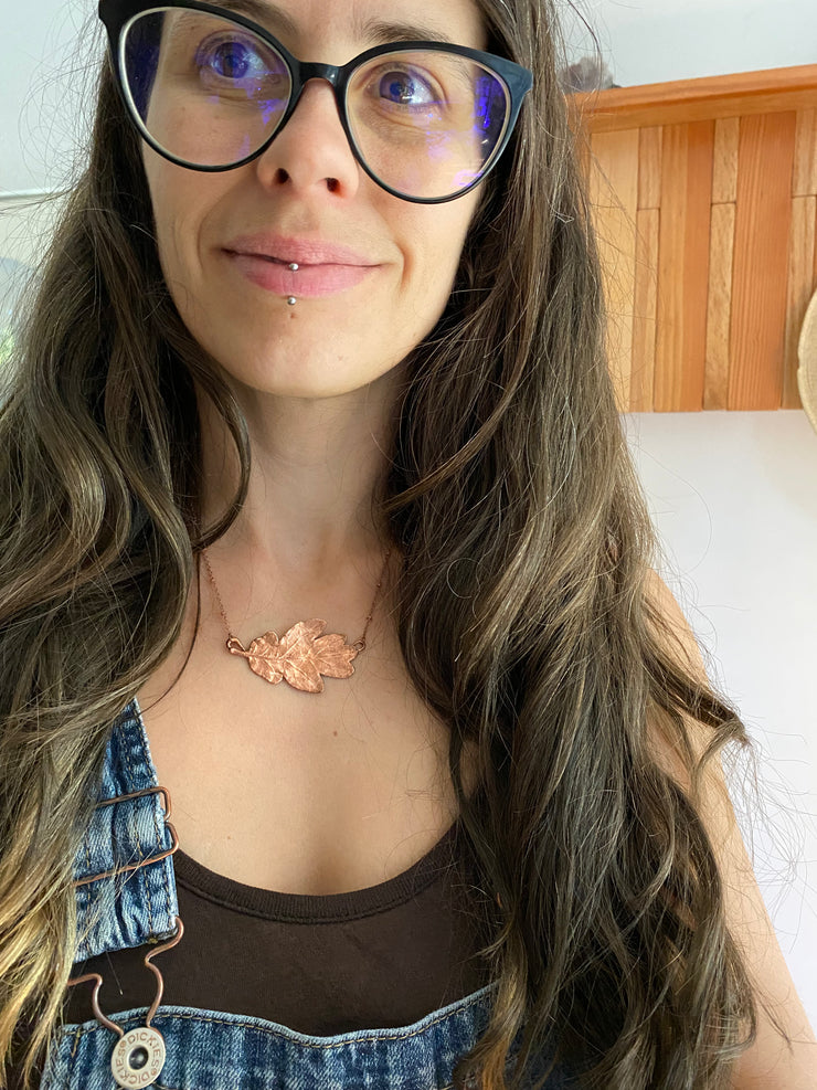 recycled copper electroformed valley oak leaf necklace simple wealth art made in usa