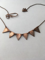 recycled copper plumbing pipe upcycle jewelry five triangle bunting necklace handmade in usa simple wealth art