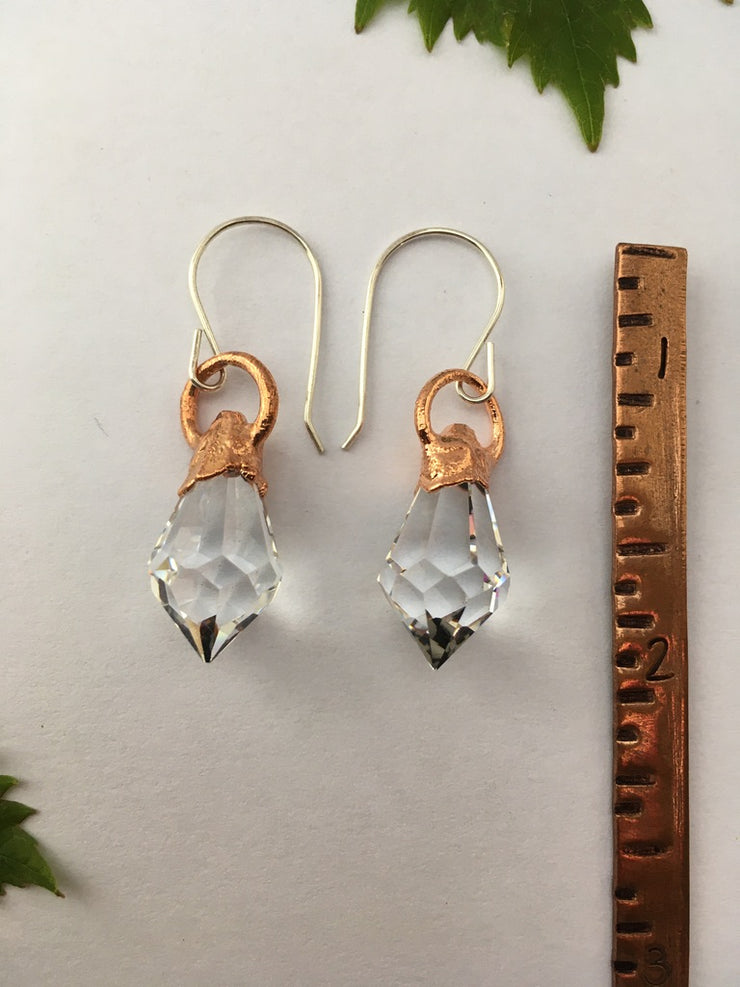 recycled copper topped electroformed asfour crystal earrings prism simple wealth art made in usa simple wealth art