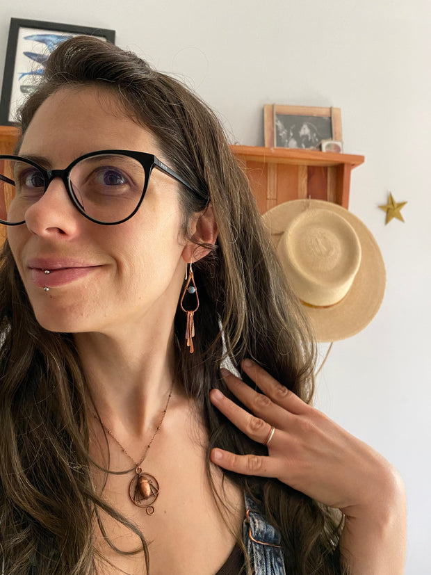 recycled copper natural gemstone earrings with fringe simple wealth art made in usa