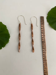 twisted bar recycled copper electrical wire earrings art from scrap upcycle metal handmade in usa simple wealth art goleta california