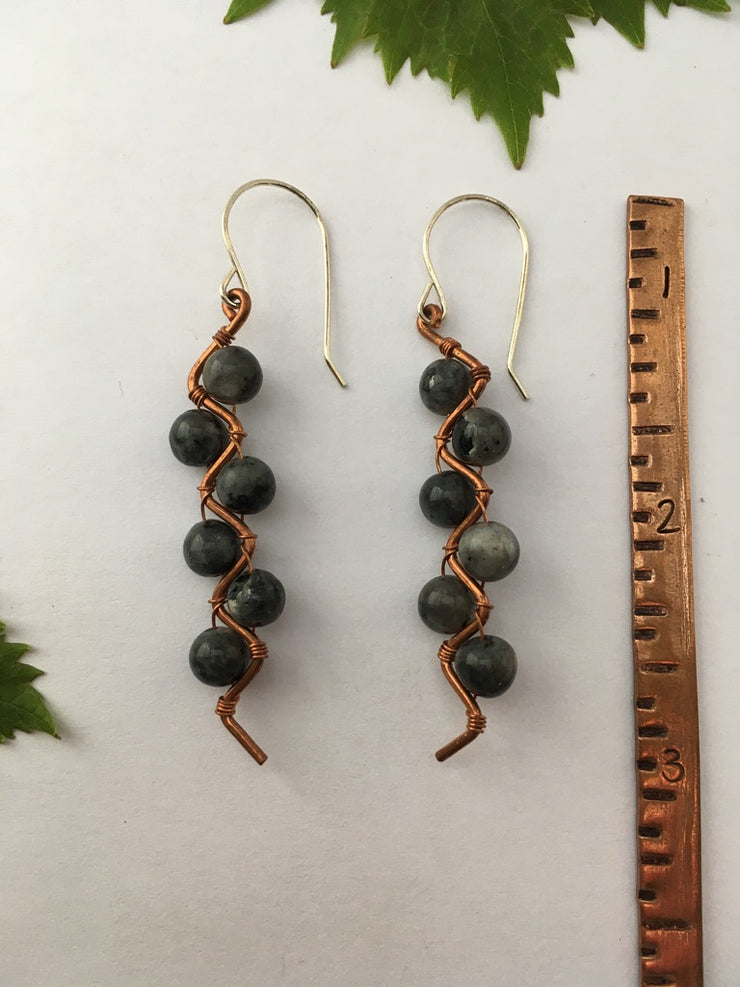 Labradorite recycled copper zig zag earrings simple wealth art made in usa