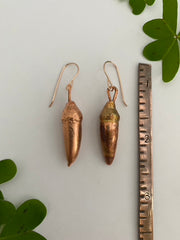 Recycled copper real acorn earrings rose gold simple wealth art made in usa