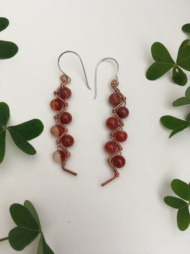 Carnelian recycled copper electrical wire zig zag shape copper jewelery wire wrapped made in usa simple wealth art