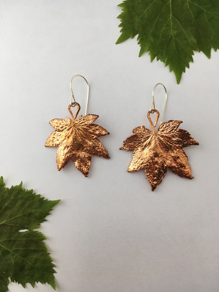 vine maple electroformed earrings recycled copper jewelry nature sterling silver made in usa simple wealth art