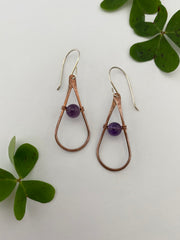 recycled copper natural gemstone sterling silver earrings tear drop made in usa simple wealth art amethyst