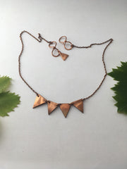 recycled copper pipe upcycled metal four triangle bunting necklace handmade in usa simple wealth art