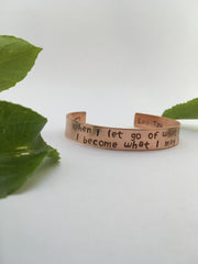 Lao Tzo quote recycled copper affirmation bracelet mantra band simple wealth art made in usa