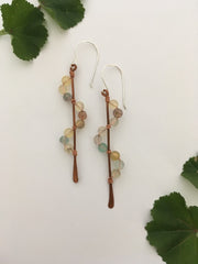 light multi colored flourite recycled copper wire wrapped descending stones earrings made in usa simple wealth art