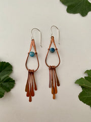 recycled copper natural gemstone earrings with fringe simple wealth art made in usa