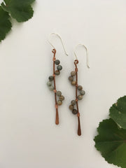 porcelian jasper recycled copper wire wrapped descending stones earrings made in usa simple wealth art