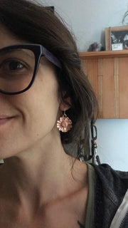 electroformed real daisy flowers recycled copper feverfew earrings simple wealth art made in usa