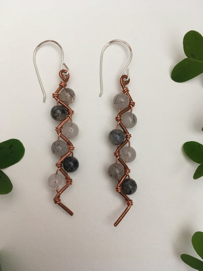 tourmalated quartz recycled copper electrical wire zig zag shape copper jewelery wire wrapped made in usa simple wealth art