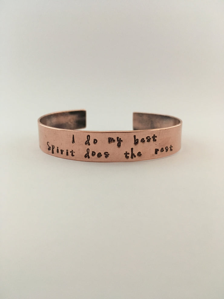 I do my best spirit does the rest recycled copper affirmation cuff mantra band simple wealth art
