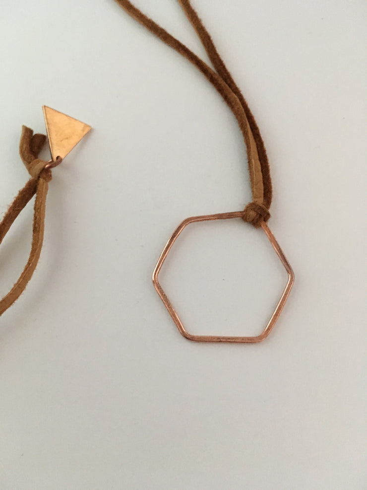 recycled copper electrical wire hexagon necklace simple wealth art