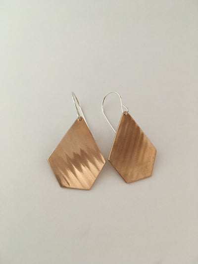 drum cymbal pentagon shaped brass earrings recycled metal simple wealth art