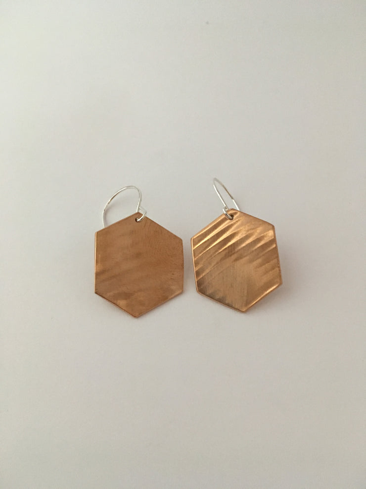 brass hexagon recycled pipe earrings upcycle simple wealth art