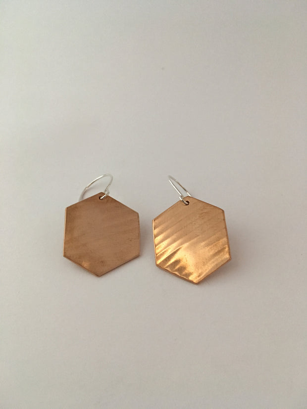 copper hexagon recycled pipe earrings upcycle simple wealth art