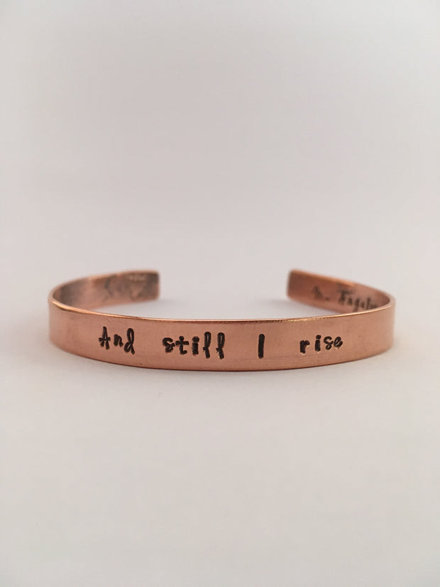 recycled copper mantra and still i rise maya angelou cuff simple wealth