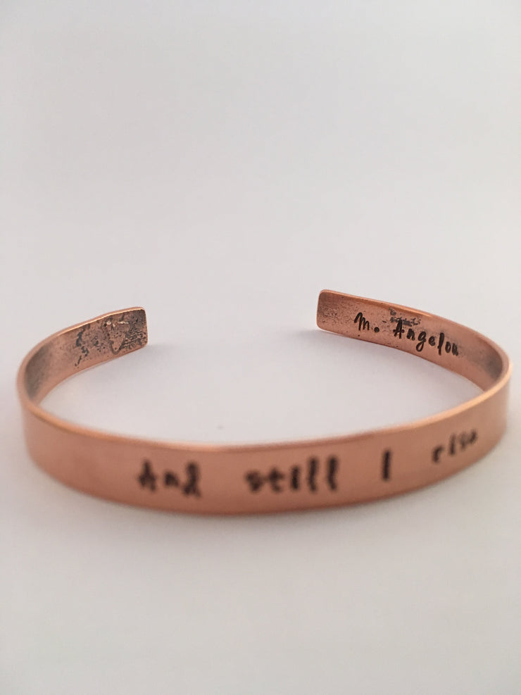 recycled copper mantra and still i rise maya angelou cuff simple wealth