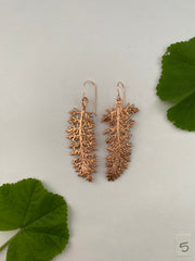 yarrow leaves electroplated recycled copper handmade 14 karat rose gold fill ear wire made is usa simple wealth art