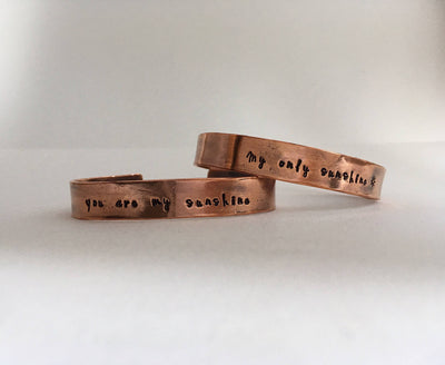 you are my sunshine recycled copper mantra cuff upcycled plumbing pipe affirmation bracelet simple wealth art