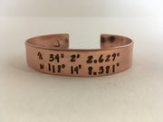 personalized coordinate cuff recycled copper pipe upcycled plumbing pipe  simple wealth
