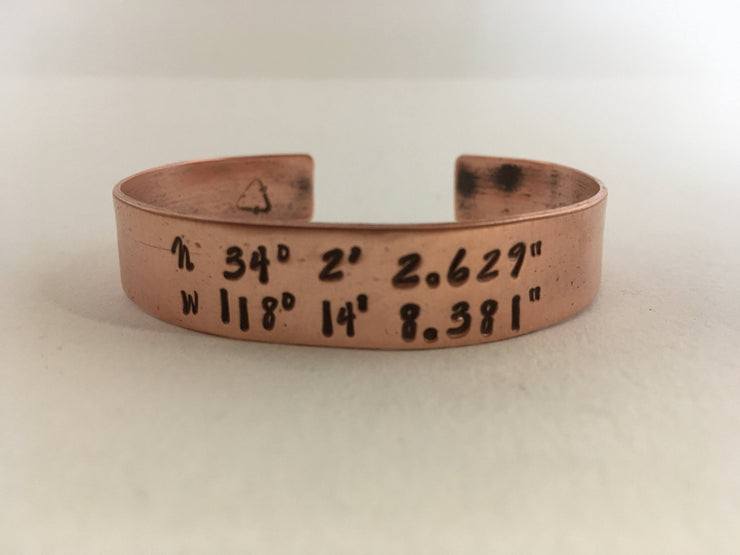 personalized coordinate cuff recycled copper pipe upcycled plumbing pipe  simple wealth