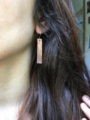 Recycled copper bar earrings sterling silver ear wires simple wealth art made in usa