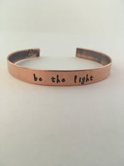 be the light hand stamped recycled copper affirmation bracelet
