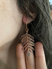 recycled copper electroformed jacaranda mimosafolia leaf earrings simple wealth art made in usa
